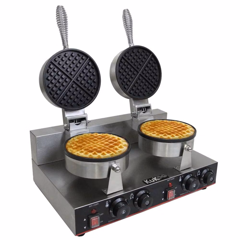 KuKoo Double Round Waffle Maker with Timer in Silver – 6
