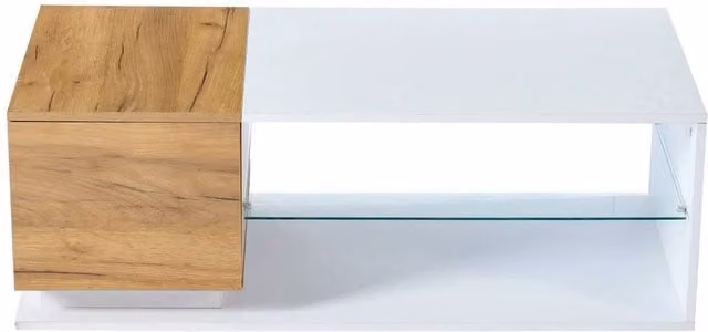 ERGOVEXA Minimalist Coffee Table with LED Lights and Glass Storage Shelf in White and Multicolour, W: 105 cm, D: 50 cm, H: 36 cm