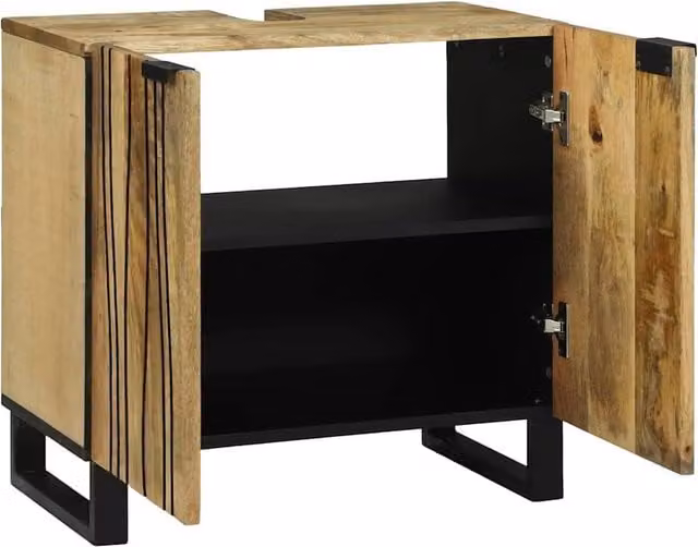 Berkfield Home Sink Cabinet in Brown and Beige, Solid Mango and Engineered Wood, W: 62 cm, D: 33 cm, H: 58 cm