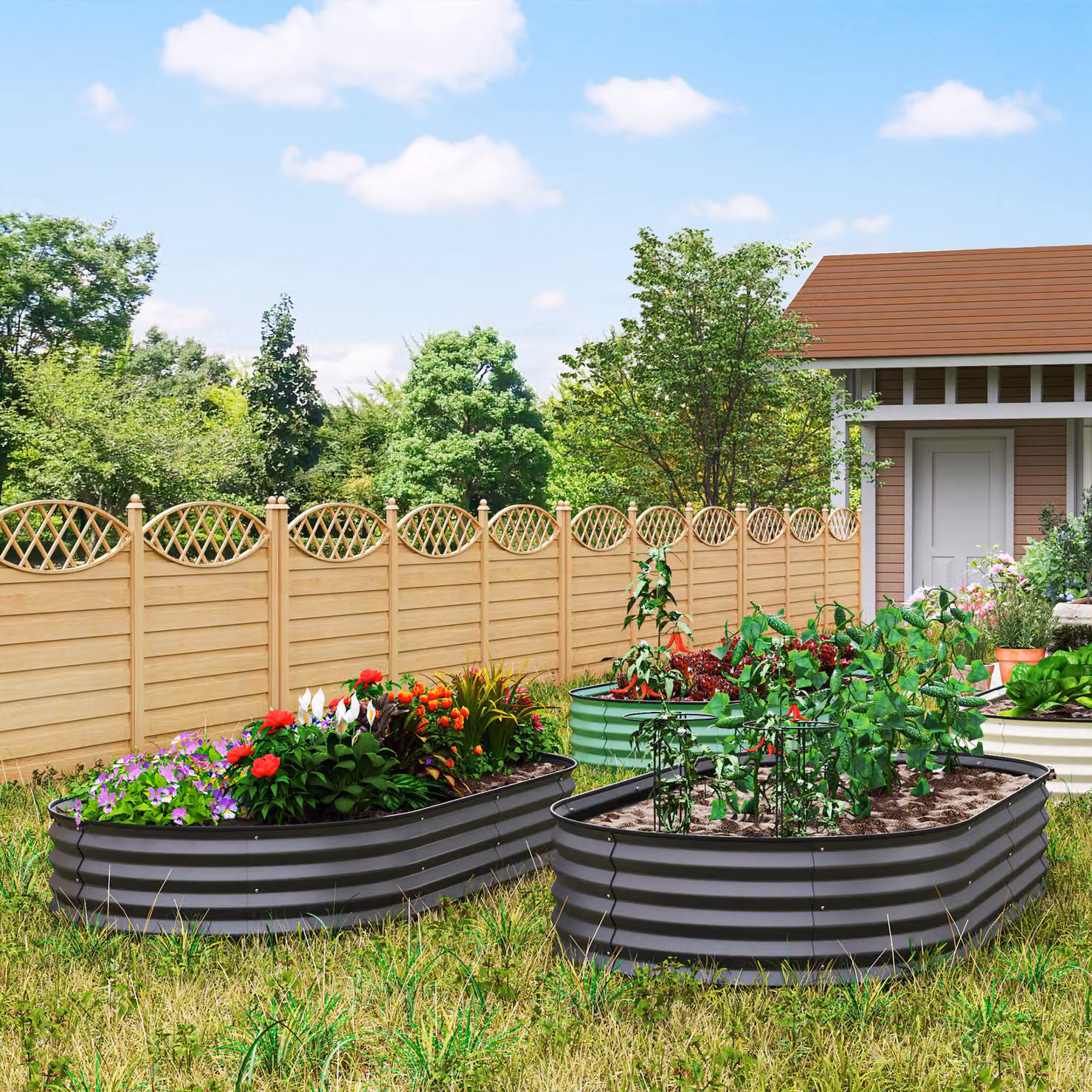 Outsunny Set of Two Galvanised Steel Raised Bed Planters, Grey, W/D/H: 181 x 30 x 93 cm – 2