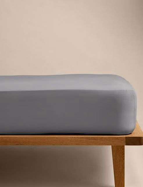 M&S Stay Cool Lyocell Rich Deep Fitted Sheet in Grey Marble Graphic, W/D/H: 180 x 200 x 30 cm