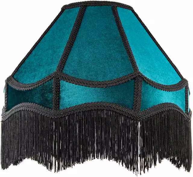 Happy Homewares Traditional Victorian Empire Soft Velvet Lamp Shade with Tassels in Green, Diameter: 40.64 cm