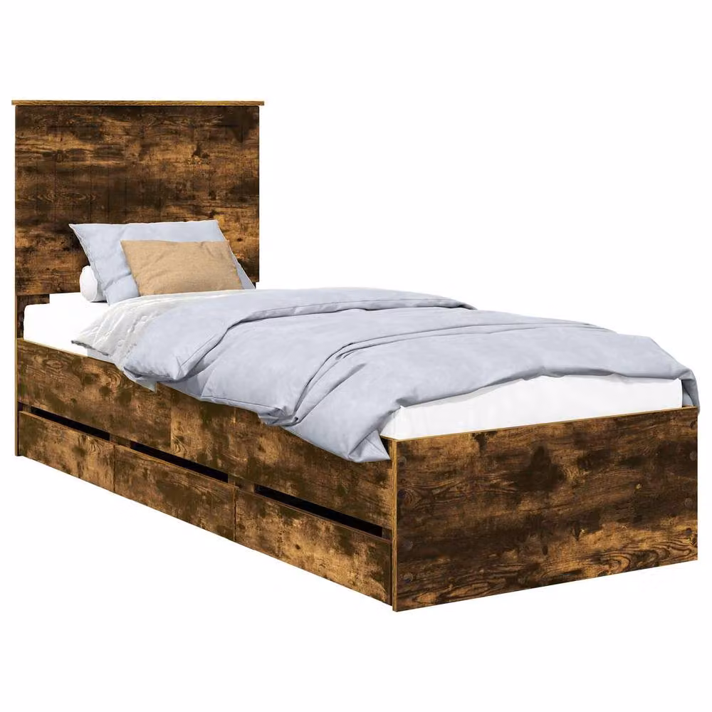 Berkfield Home Modern Bed Frame with Drawer in Smoked Oak Brown, W: 75 cm, L: 190 cm – 2