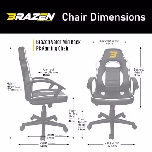 BraZen Valor Midback Ergonomic Gaming Chair in Green, Red or Black – 1