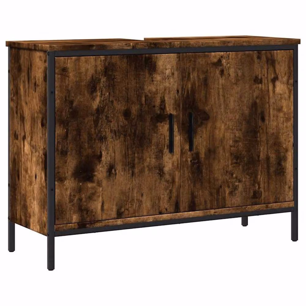 Berkfield Home Sturdy Bathroom Sink Cabinet in Smoked Oak Brown, W/D/H: 80 x 30 x 60 cm – 3
