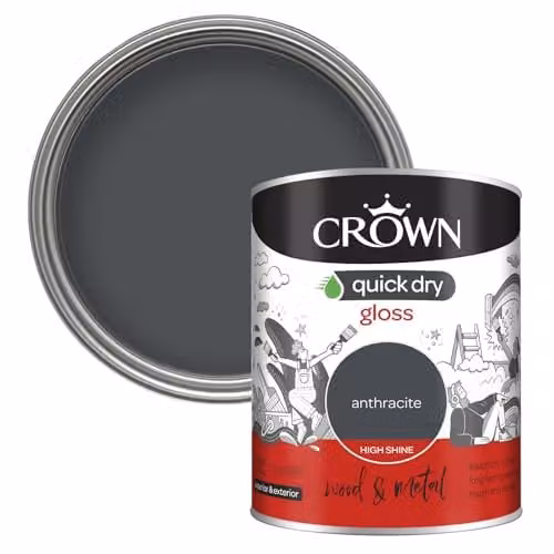 Crown Anthracite Grey Gloss Wood and Metal Paint, 750ml