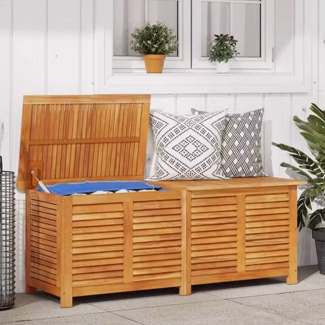 Berkfield Home Garden Brown Solid Acacia Wood Louver Storage Box W: 150 cm, D: 50 cm, H: 56 cm – 1