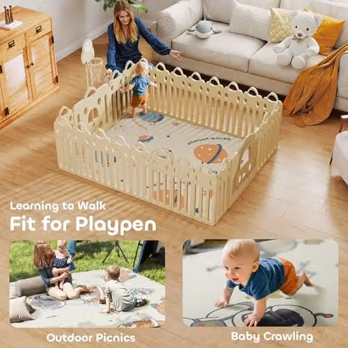 AIYAPLAY Reversible Baby Play Mat with Astronaut and Planet Theme, Multicolour, W: 177 cm, D: 146 cm, H: 1.5 cm – 3