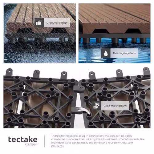 tectake 11-Piece WPC Decking Tile Set in Brown, 1.0571m² Total Area, 31 x 31 cm per Tile – 5
