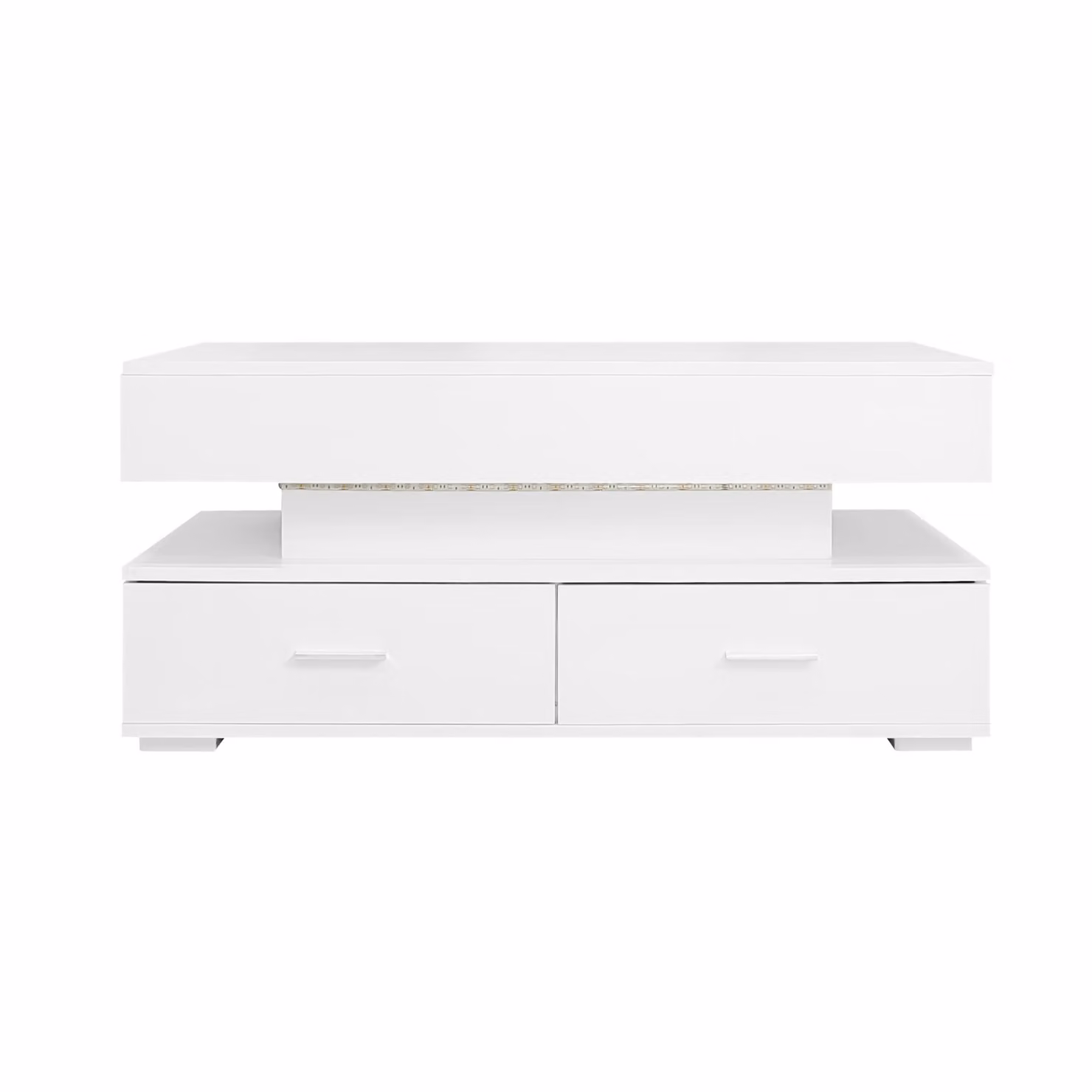 Aosom.UK White Hydraulic Lift Top Coffee Table with LED Lighting and 2 Drawers, W: 100 cm, D: 50 cm, H: 44 cm – 2