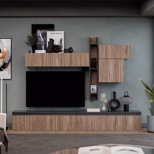 Decorotika Modern Abstract Avignon Wall Mounted Entertainment Center in Black