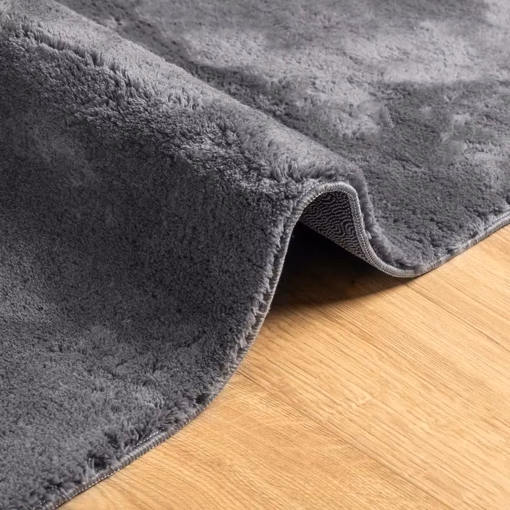Berkfield Home Round Short Pile Soft and Washable Anthracite and Black Rug, Diameter: 100 cm – 2