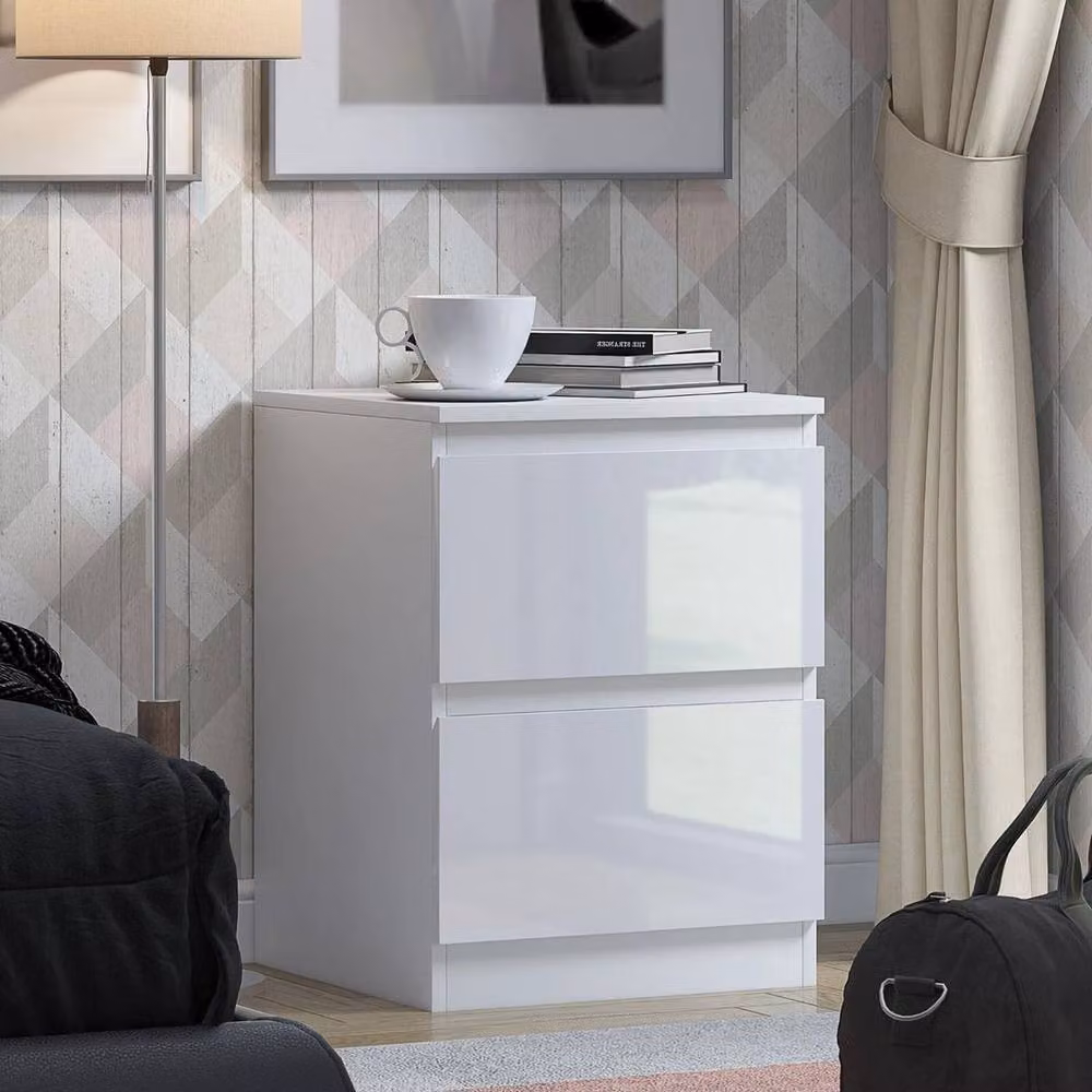 KORVIXA White High Gloss 2 Drawer Chest of Drawers for your Bedroom, W/D/H: 100 x 100 x 100 cm – 2