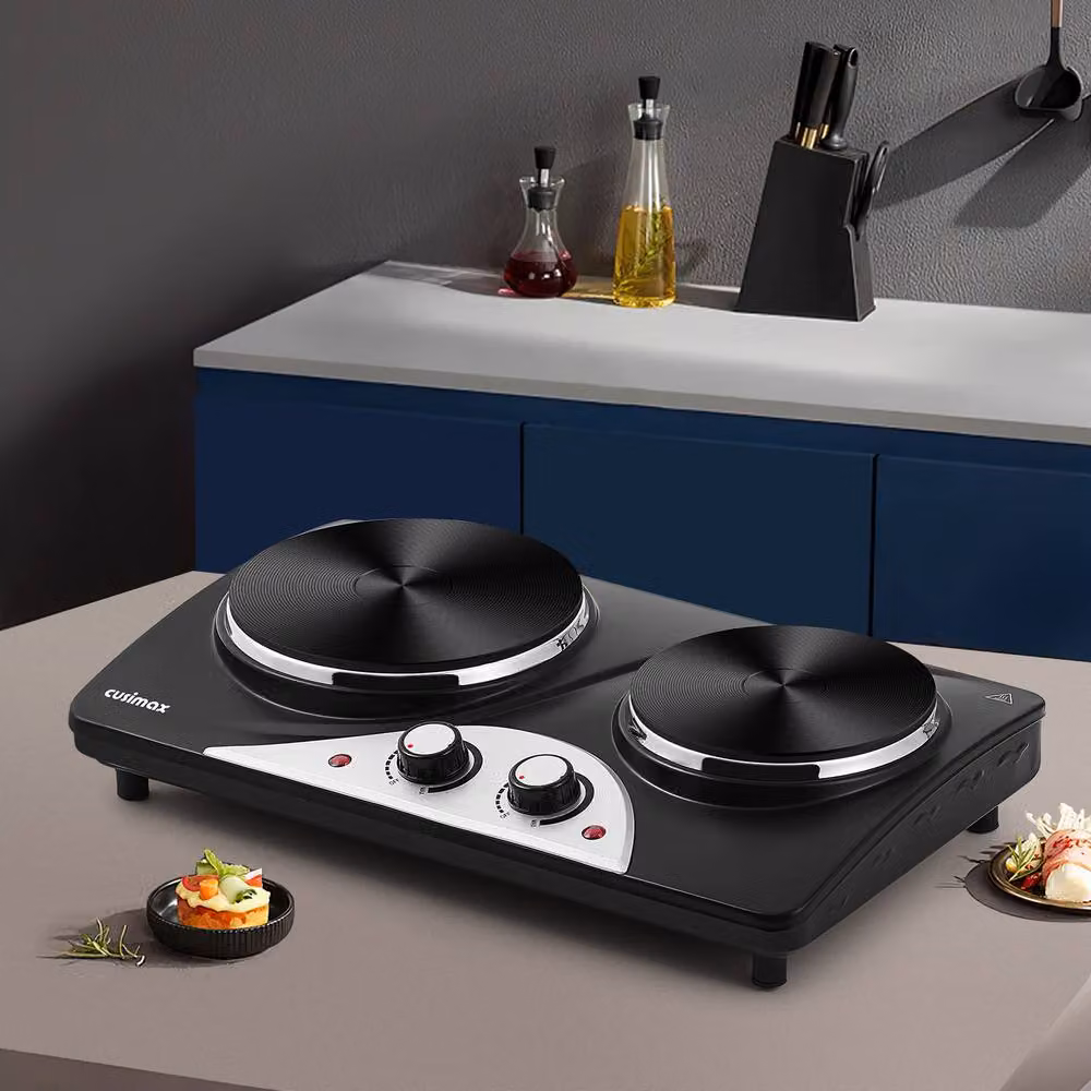 Cusimax Silver Double Cast Iron Hot Plate with Indicator Lights, 2500W, Black – 2