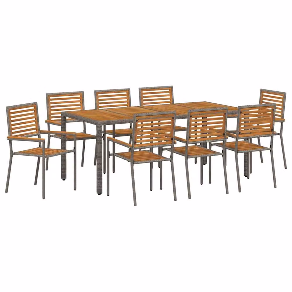 Berkfield Home Modern 9 Piece Grey Poly Rattan and Acacia Wood Garden Dining Set – 3