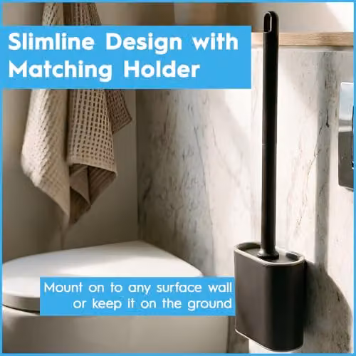 Harbour Housewares Wall-Mounted Silicone Toilet Brush and Holder Set, Pack of 4, Black – 5