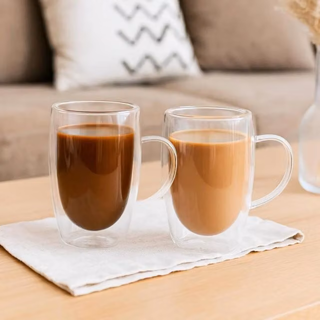 Marco Paul Set of 2 Double Wall Glass Mugs with Handle in Transparent – 1