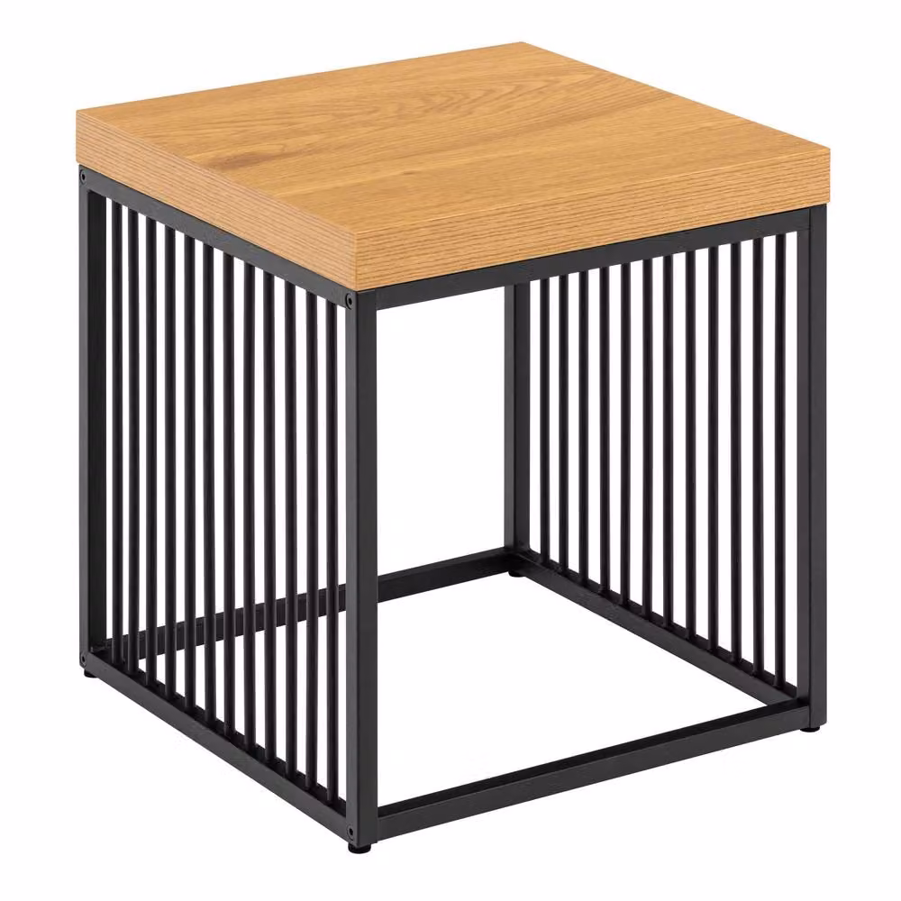 Wyld Haus Porto Side Table with Wild Oak Effect Top and Slim Black Metal Frame in Natural – 3