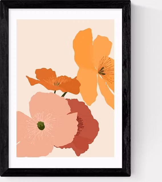 East End Prints Autumn Wildflowers Rectangular Framed Botanical Art in Black and Multicolour
