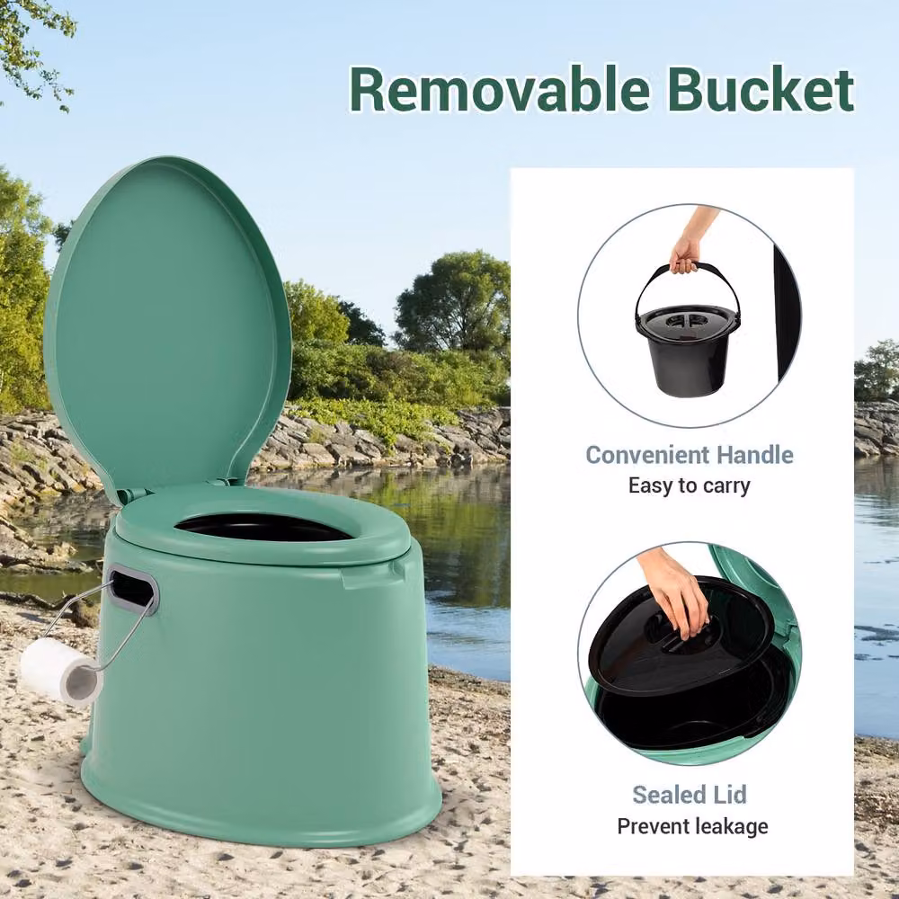 Costway Portable Travel Camping Toilet with Detachable Inner Bucket, Green, W/D/H: 49 x 41 x 34 cm – 5