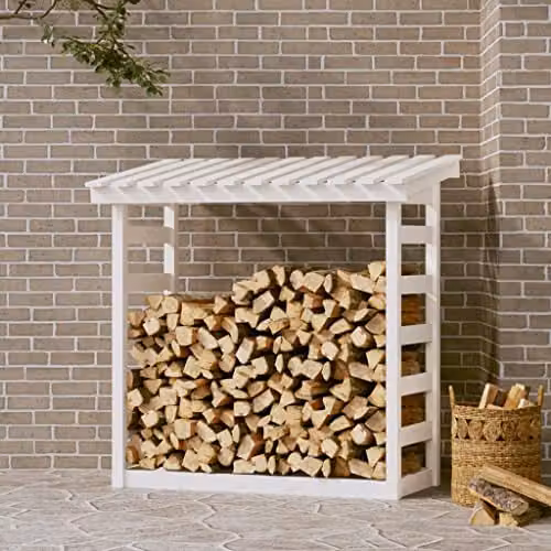 vidaXL White Solid Pine Wood Freestanding Firewood Rack, W/D/H: 108 x 64.5 x 110 cm – 2