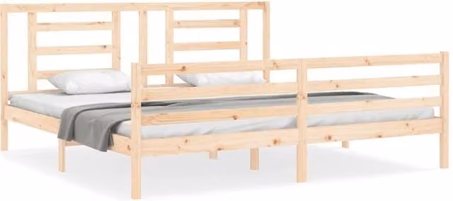 Berkfield Home Solid Wood Bed Frame with Headboard in Natural Pine, W/D/H: 200 x 200 cm – 1