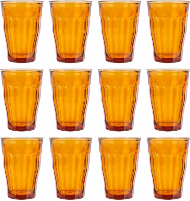 Duralex Picardie Tumbler Glasses, Yellow/Orange, 360ml, Set of 12