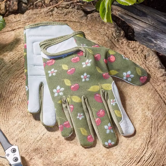 Briers Adult Leather Gardeners Gloves in Green and White