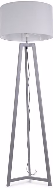 ValueLights Modern Grey Wood Floor Lamp with Fabric Cylinder Drum Shade