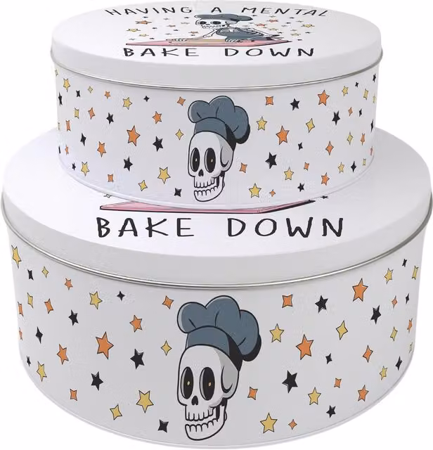 Purely Home Mental Bake Down Round Cake Tin Set in Multicoloured and White