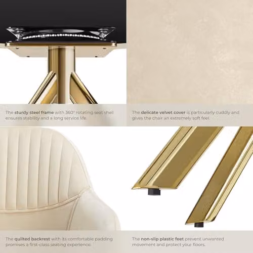 tectake Set of 2 Lona Armchairs in Beige and Gold, W/D/H: 59.0 x 56.0 x 81.0 cm – 4