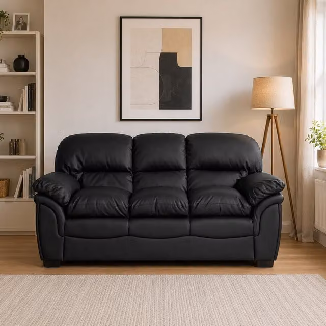 Artemis Home Leverton 3 Seat Sofa in Black Synthetic Leather – 1