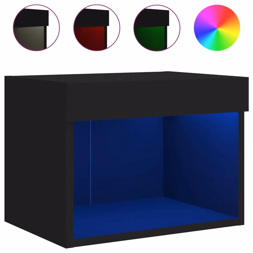 Berkfield Home Wall-mounted Black Bedside Cabinet with Integrated LED Lighting – 2