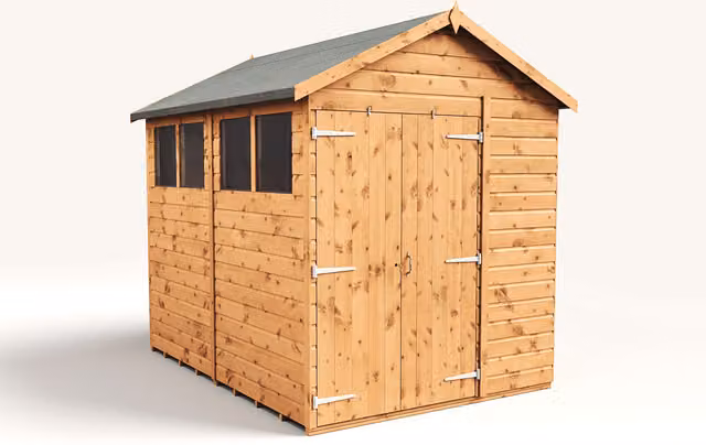 Empire Sheds Empire 6x8 Modular Apex Garden Shed with Double Doors and Windows in Brown