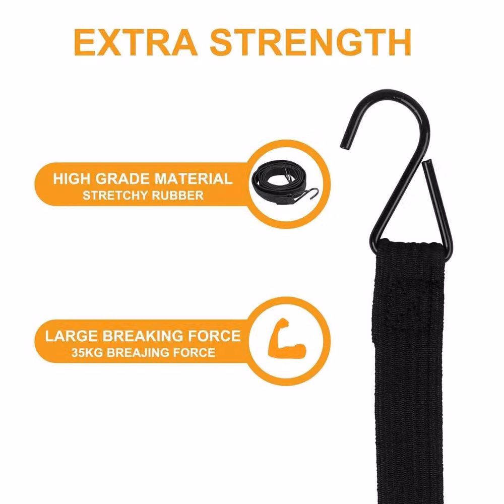 SPETLEK Pack of 4 Heavy Duty Bungee Straps with Steel Hooks, Black, Length: 2 m – 5