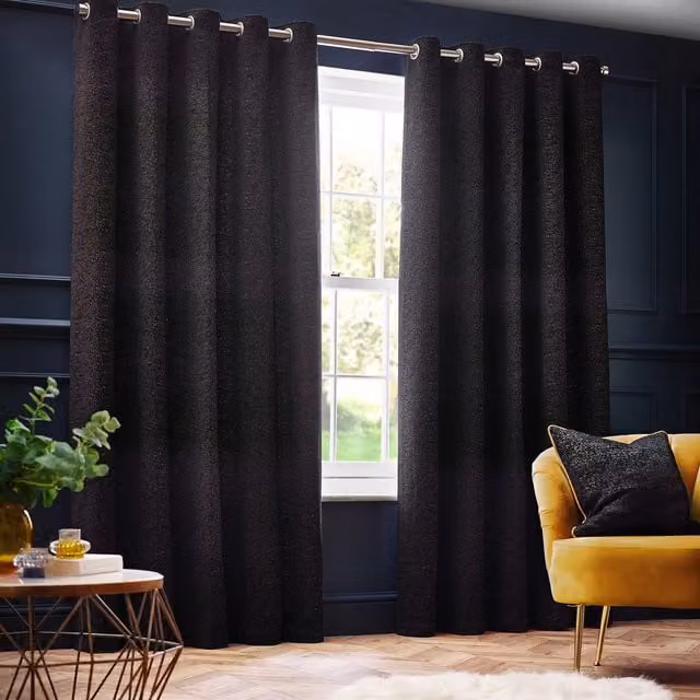 Make it a Home Galaxy Chenille Eyelet Curtains, Black and Gold, W: 183 cm, H: 168 cm