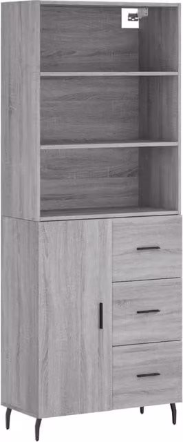 Berkfield Home Grey Sonoma Modern Highboard with Hinged Doors and Internal Shelves, W/D/H: 69.5 x 34 x 180 cm