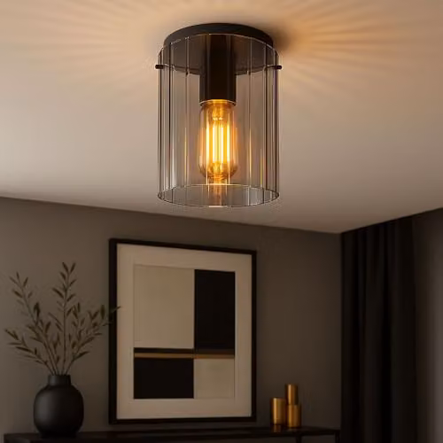 Globo Lighting Tulivar Cylindrical Ceiling Light with Grey Smoke Glass Shade, Diameter: 18 cm, Height: 23 cm – 2