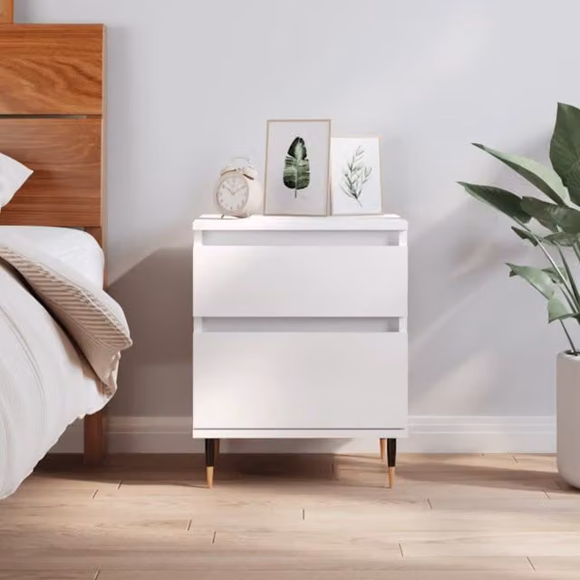 Berkfield Home White Bedside Cabinet in Engineered Wood W/D/H: 40 x 35 x 50 cm