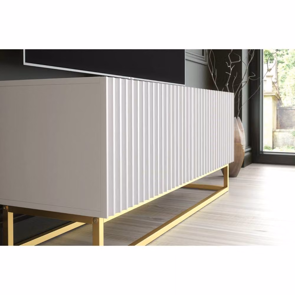 Mex Furniture LTD Ripple TV Unit in White and Gold with Fluted Doors, W: 100 cm, H: 45 cm, D: 35 cm – 3