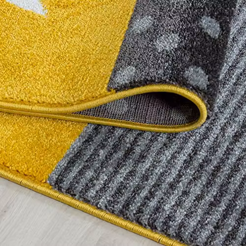 Bravich Yellow Checked Round Kids Rug for Bedroom and Playroom, Diameter: 160 cm – 2
