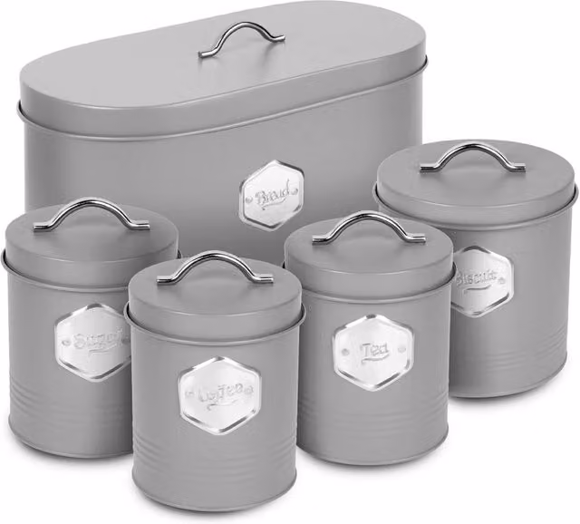 Nordara Grey Airtight Metal Kitchen Storage Canister 5-Piece Set – 1