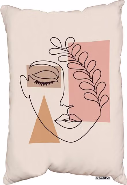 Benjamin Tate Design LTD White Square Outdoor Cushion with Minimal Line Drawing of a Woman's Face