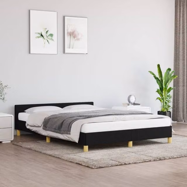 Berkfield Home Upholstered Fabric Bed Frame with Headboard, Black, W/D/H: 180 x 200 cm