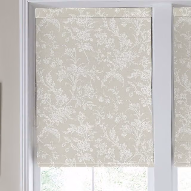 Laura Ashley Lloyd Made to Measure Blackout Roman Blind in Dove Grey Floral Design