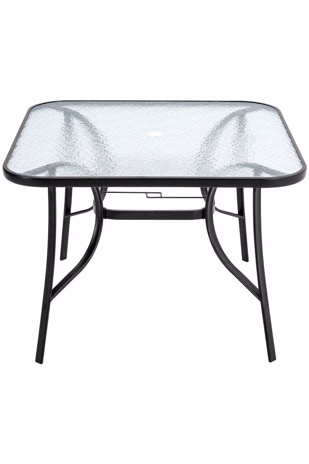 H&O Direct Modern Tempered Glass Outdoor Coffee Table with Parasol Hole in Clear – 3