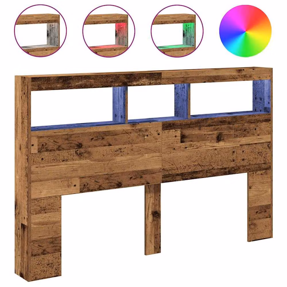 Berkfield Home Headboard Cabinet with LED in Old Wood Brown, W: 160 cm, D: 17 cm, H: 102 cm – 3