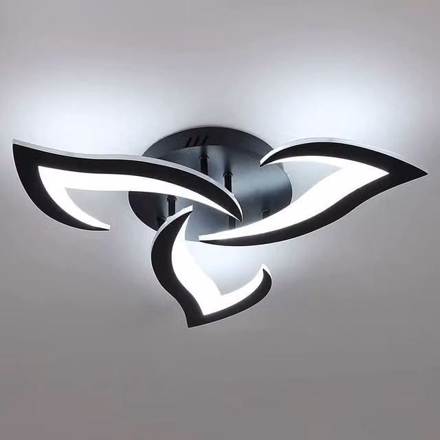 Pheashine Modern Acrylic LED Ceiling Light, 36W, Black, 6500K Cool White Light, Diameter: 60 cm
