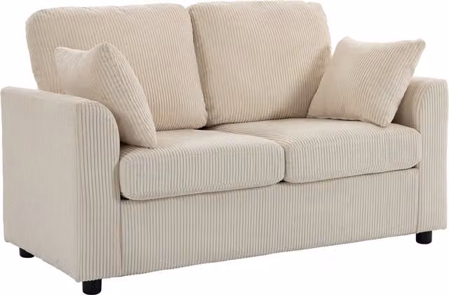 HOMCOM 2 Seater Corduroy Sofa in Beige with Spring Cushions and Scatter Cushions
