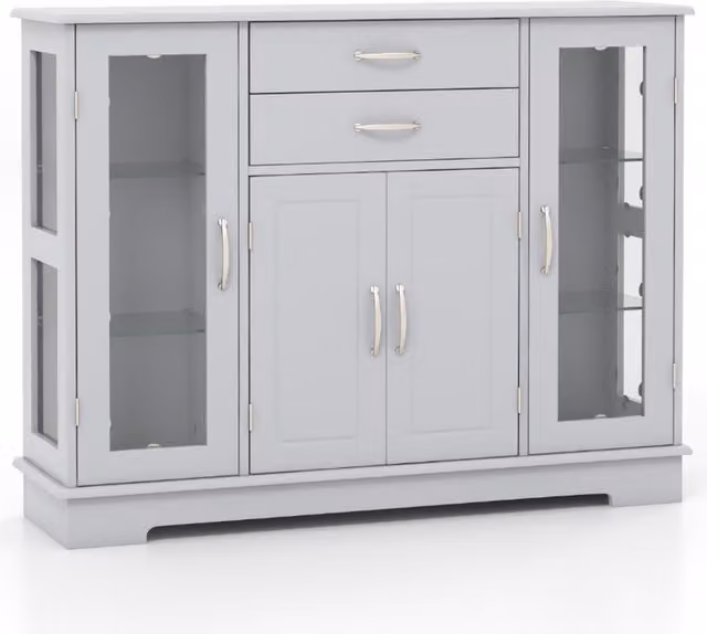Costway Modern Buffet Sideboard with Adjustable Shelves in Grey